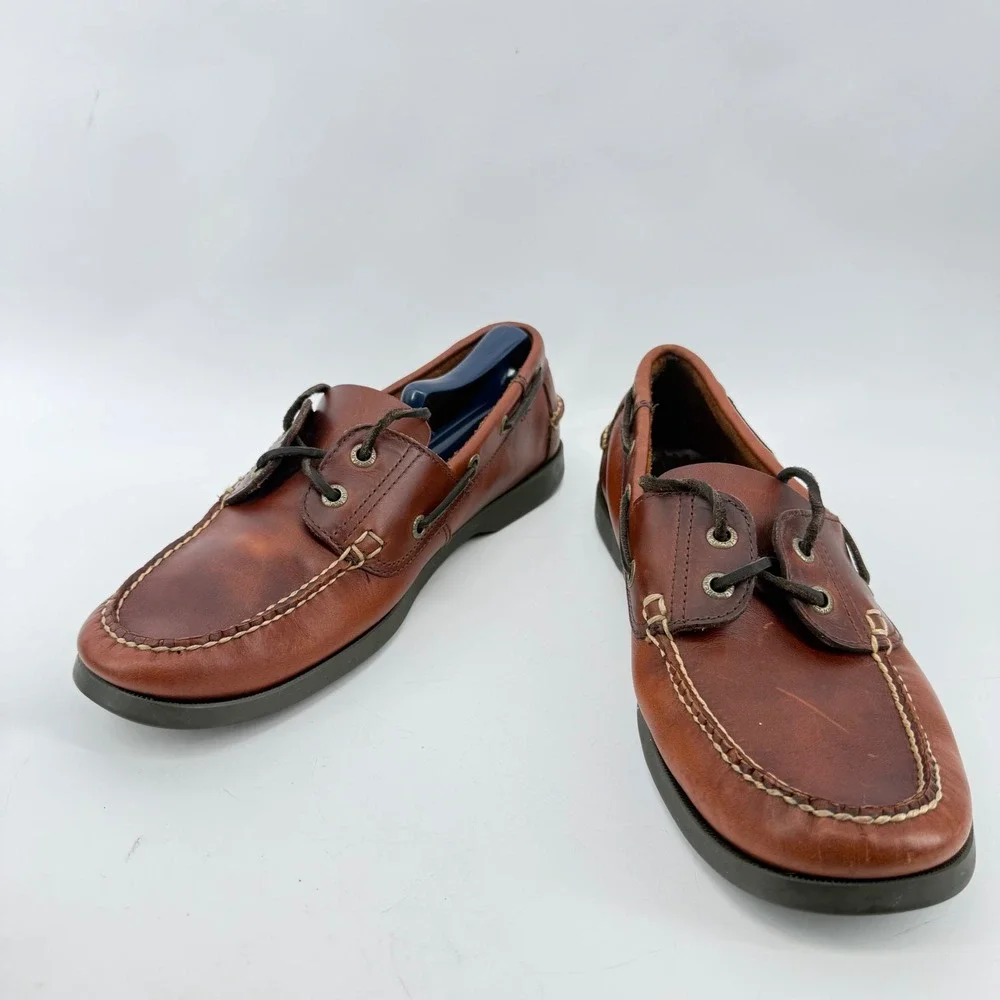 L.L. Bean Boat Shoes Mens 9D Brown Good Leather Casco Bay Handsewn Moc Toe